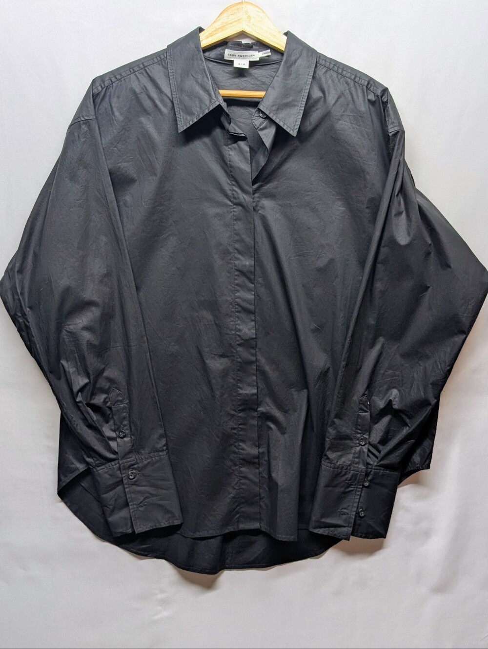 Good American Black Button-Front Dress Shirt